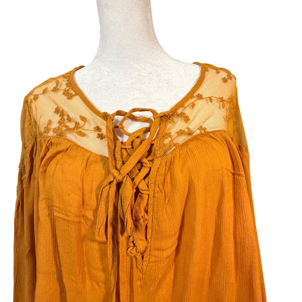 NWT Tanzara W L Mustard Yellow Mesh Lace Yoke Back Sleeveless Boho Cottage Core